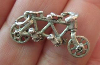 Vintage Sterling Tandem Bike Silver Bracelet Charm Bicycle For Two Wheels Spin