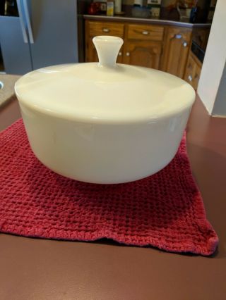 Vintage Mid Century Modern Federal Milk Glass Covered Casserole Bowl With Lid