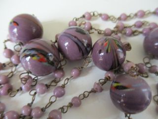 Vintage Art Deco Wired Purple Lilac End Of The Day Glass Bead Flapper Necklace
