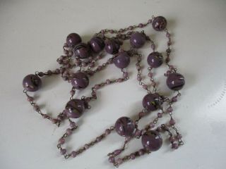 Vintage Art Deco Wired Purple lilac End Of The Day Glass Bead Flapper Necklace 2