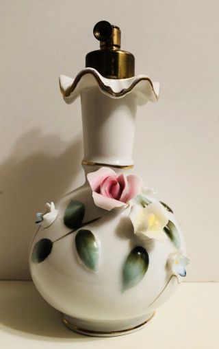Vintage Wales Porcelain Perfume Bottle Made In Japan Embossed Flowers