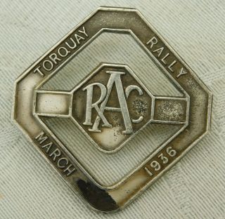 Unusual Vintage Rac Royal Automobile Club Torquay Rally March 1936 Car Badge