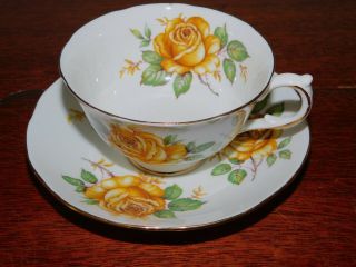 Vintage Adderley Fine Bone China Tea Cup & Saucer Yellow Roses (n115c S3a)