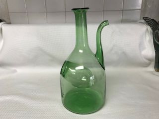 Vintage Hand Blown Green Glass Wine Decanter With Ice Pocket 13 " Tall