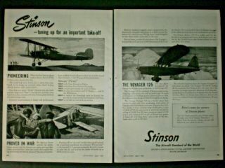 1945 Cap Voyager 125 Plane Wwii Civil Air Patrol Vtg Stinson Trade Print 2 Pg Ad