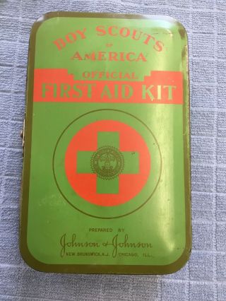 Vintage 1949 Bsa,  Boy Scouts Of America Metal First Aid Kit Tin,  List,  Empty
