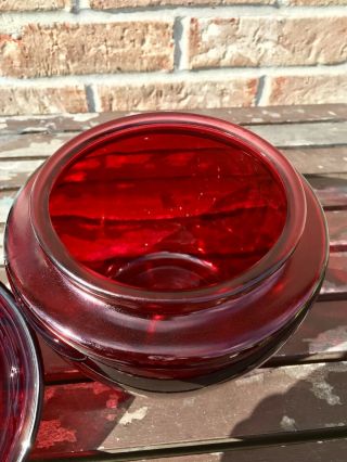 Vintage 7.  25” Anchor Hocking Red Glass Apple Shaped Canister Cookie Jar w/ Lid 3