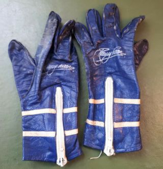 Vintage 1970s Ladies Barry Sheene Motorcycle Gloves.  Blue/ White.  Moto/ Gp