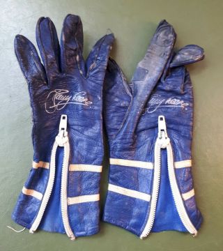 Vintage 1970s Ladies BARRY SHEENE Motorcycle Gloves.  Blue/ White.  Moto/ GP 2