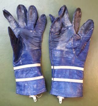 Vintage 1970s Ladies BARRY SHEENE Motorcycle Gloves.  Blue/ White.  Moto/ GP 3