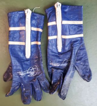 Vintage 1970s Ladies BARRY SHEENE Motorcycle Gloves.  Blue/ White.  Moto/ GP 5