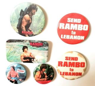 Rare Vintage Rambo Movie Promo Button Set - Stallone First Blood Part Ii Pin