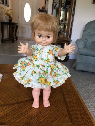 Vintage 1960s 12 1/2” Tall Vinyl And Hard Plastic Little Girl Character Doll