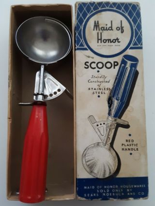 Vintage Maid Of Honor Ice Cream Scoop With Red Plastic Handle