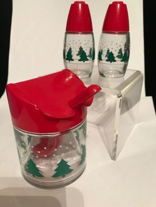 Vintage Gemco Christmas Shakers And Sugar Bowl With Spoon Set Of 3 2
