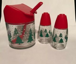 Vintage Gemco Christmas Shakers And Sugar Bowl With Spoon Set Of 3 5