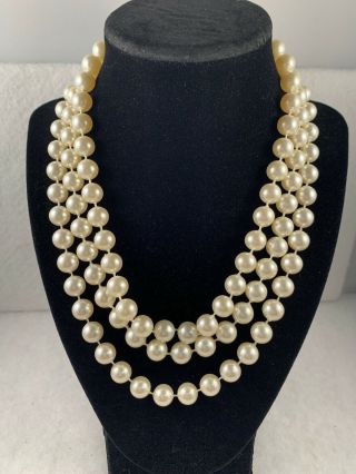Vintage 18” Triple Strand Faux Pearl Necklace