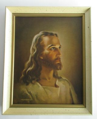 Vintage 1941 Warner Sallman Jesus Head Of Christ Litho Kriebel & Bates Made Usa