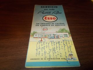 1950s Esso Puerto Rico Vintage Road Map / Cover Art