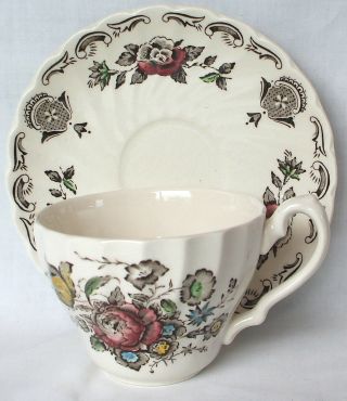 Vintage Myott Staffordshire England Bouquet Swirl Pattern Cup & Saucer Set Vgc