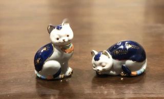 Vintage Takahashi Cat Figurines Made In Japan Porcelain Blue Perfect Playful