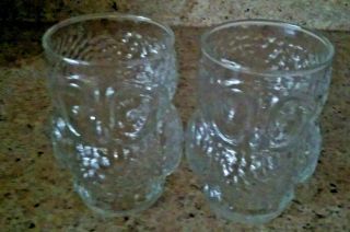 Vintage 3 - D Owl Shaped Clear Drinking Glasses Glassware Set Of 2