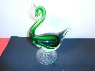 Vintage Murano Art Glass Green Duck Sculpture Made In Italy (10 By 7 By 4 ")