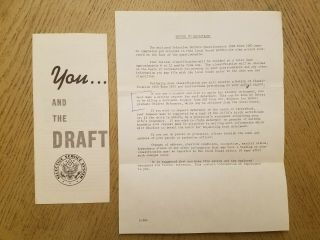 Vintage 1969 Official Us Govt You & The Draft Selective Service Brochure Letter
