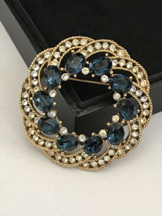 Vintage Crown Trifari Signed Blue Wreath Brooch Pin