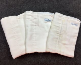 3 Vintage Pre - Folded Cloth Baby Diapers Gerber And Other Cotton