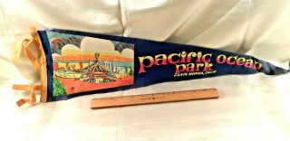 Vtg Pacific Ocean Park,  Santa Monica,  Ca,  Pennant,  Ca.  1960,  Green W/yellow Ltrs