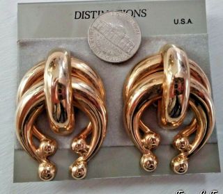Vintage Nos Huge Chunky 80s 90s Gold Tone Metal Clip Earrings Boho Tribal Usa