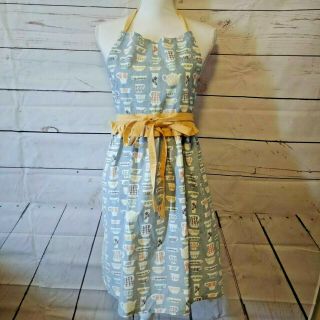 Threshold Vintage Look Teacup Ruffle Cooking Apron Blue & Yellow Teapots