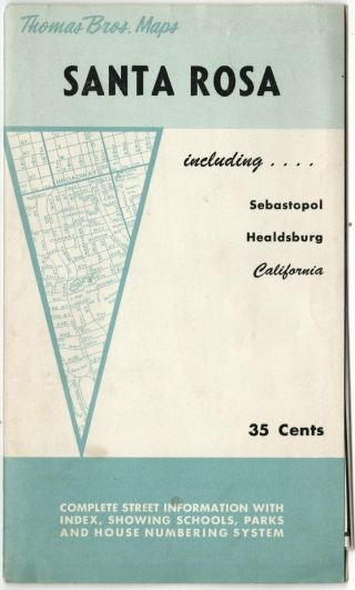 Circa 1960 Thomas Bros.  Vintage Map Santa Rosa Sebastopol Healdsburg California