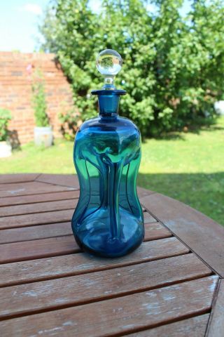 Stylish Vintage Holmegaard Blue Art Glass  Kluk Kluk  Decanter Denmark 60 