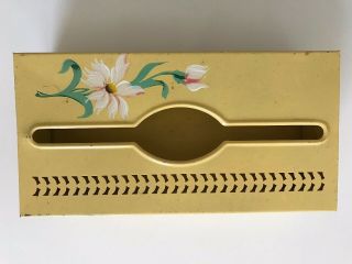 Vintage Wolff Metal Tissue Box,  Yellow W/ Floral Design,  Wall Mount & Table Top