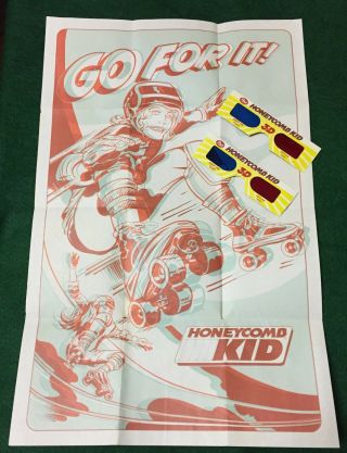 Vintage Post Honey Comb 3 - D Action Poster&glasses Cereal Premium Prize Toy