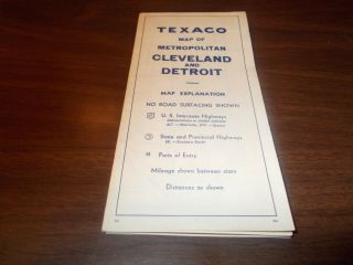 1952 Texaco Metropolutan Cleveland And Detroit Vintage Road Map