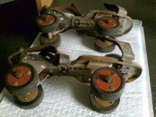 Vintage Sears Metal Roller Skates 610 - 12641 Red wheels adjustable Ted W 4