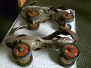Vintage Sears Metal Roller Skates 610 - 12641 Red wheels adjustable Ted W 5