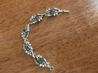 Vintage Unsigned Silver - Tone Bracelet W/five (5) Links Covered With Rhinestones