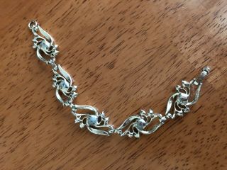VINTAGE UNSIGNED SILVER - TONE BRACELET W/FIVE (5) LINKS COVERED WITH RHINESTONES 2