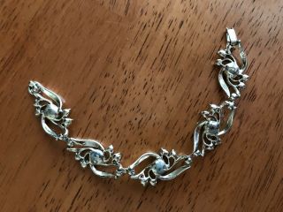 VINTAGE UNSIGNED SILVER - TONE BRACELET W/FIVE (5) LINKS COVERED WITH RHINESTONES 4