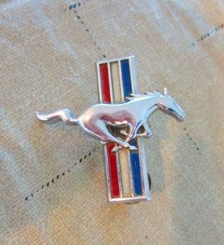 Vintage Mustang Logo Emblem Badge Red,  White And Blue Chrome Oem Ford Emblem
