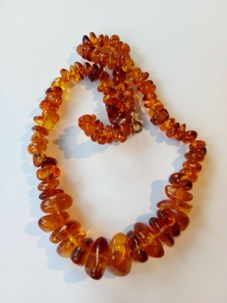 Vintage Natural Amber Beads Necklace 29g Polished Cognac Colour 1980s Baltic