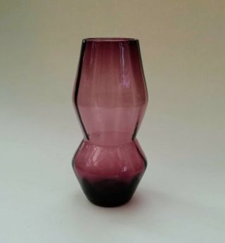 Purple Amethyst Scandinavian Style Mid Century Vintage Waisted Art Glass Vase