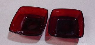 2 Vintage Anchor Hocking Royal Ruby Red Square Glass Fruit Dessert Bowls Charm
