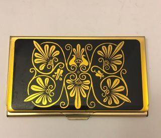 Vintage Gold Colored Black Design Metal Business Card Carrying Case 1992 Mma