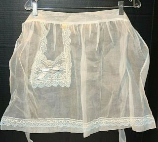 Vintage Sheer White With Lace Pocket Border Aprons 100 Cotton