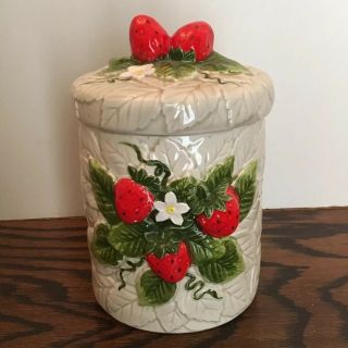Vintage 1981 Sears Roebuck And Co Strawberry Ceramic Canister